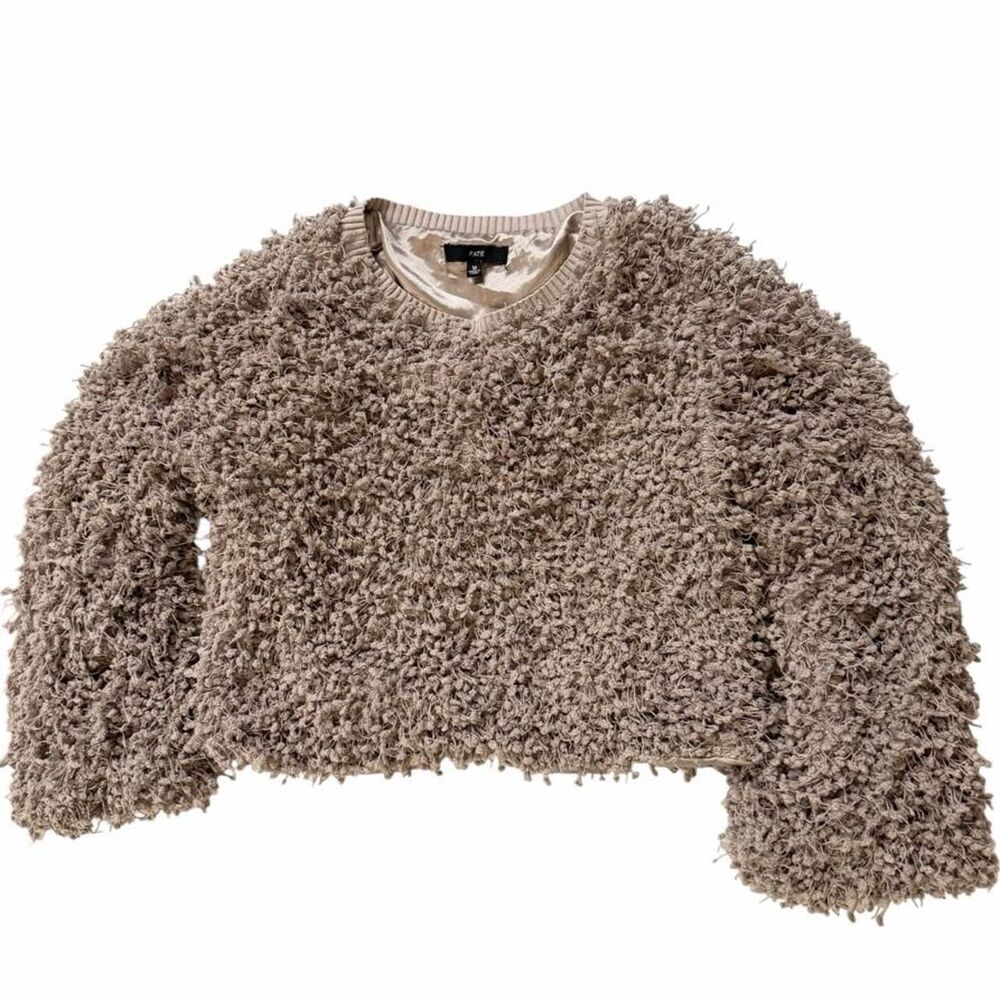 FATE gray fuzzy cropped sweater
